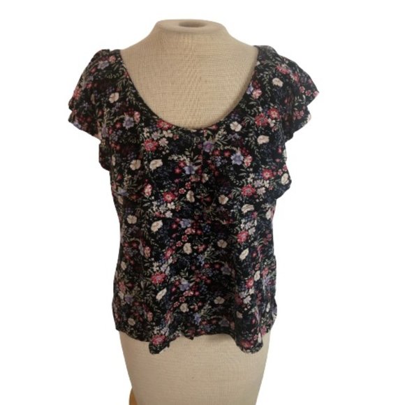🌸2 for $15🌸 American Eagle Outfitters Knit Floral Ruffle Top - Picture 2 of 5
